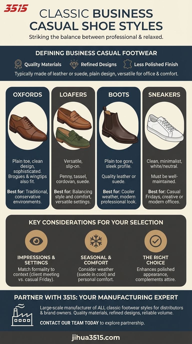 Quels sont les styles de chaussures classiques recommandés pour une tenue d'affaires décontractée ? Rehaussez votre garde-robe professionnelle Guide Visuel