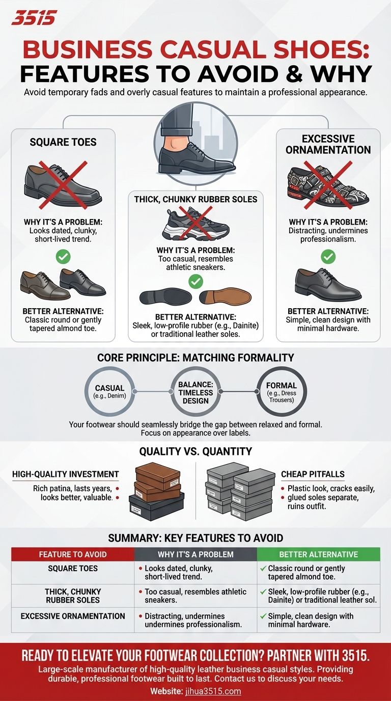 Quelles caractéristiques faut-il éviter dans les chaussures de style décontracté professionnel ? Évitez ces 3 erreurs de style Guide Visuel