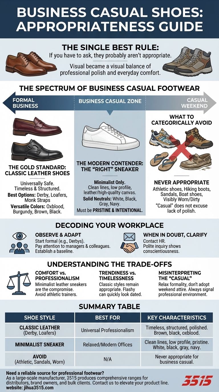 Comment déterminer si des chaussures de style « business casual » sont appropriées ? Un guide pour faire des choix de chaussures professionnels. Guide Visuel