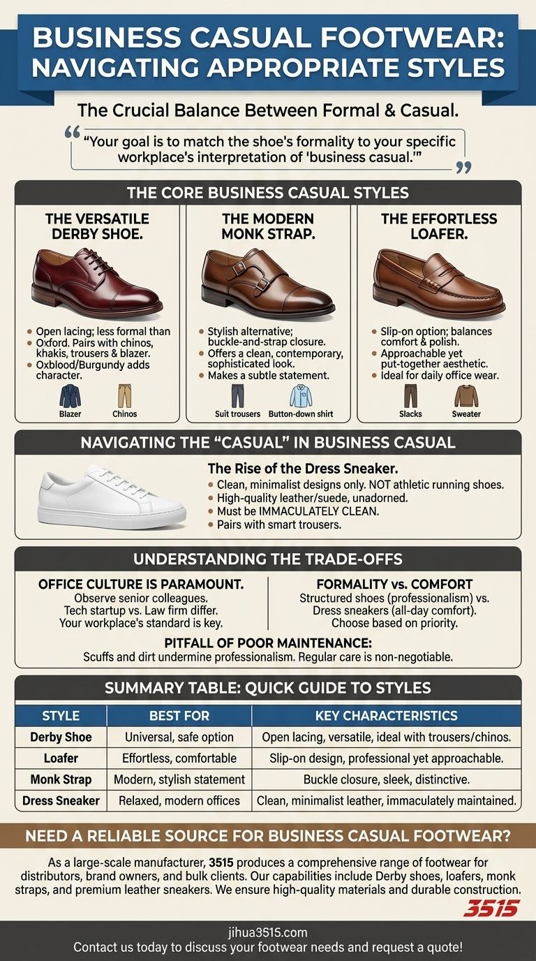 商务休闲着装最适合穿哪种鞋子？掌握完美的办公室造型 图解指南