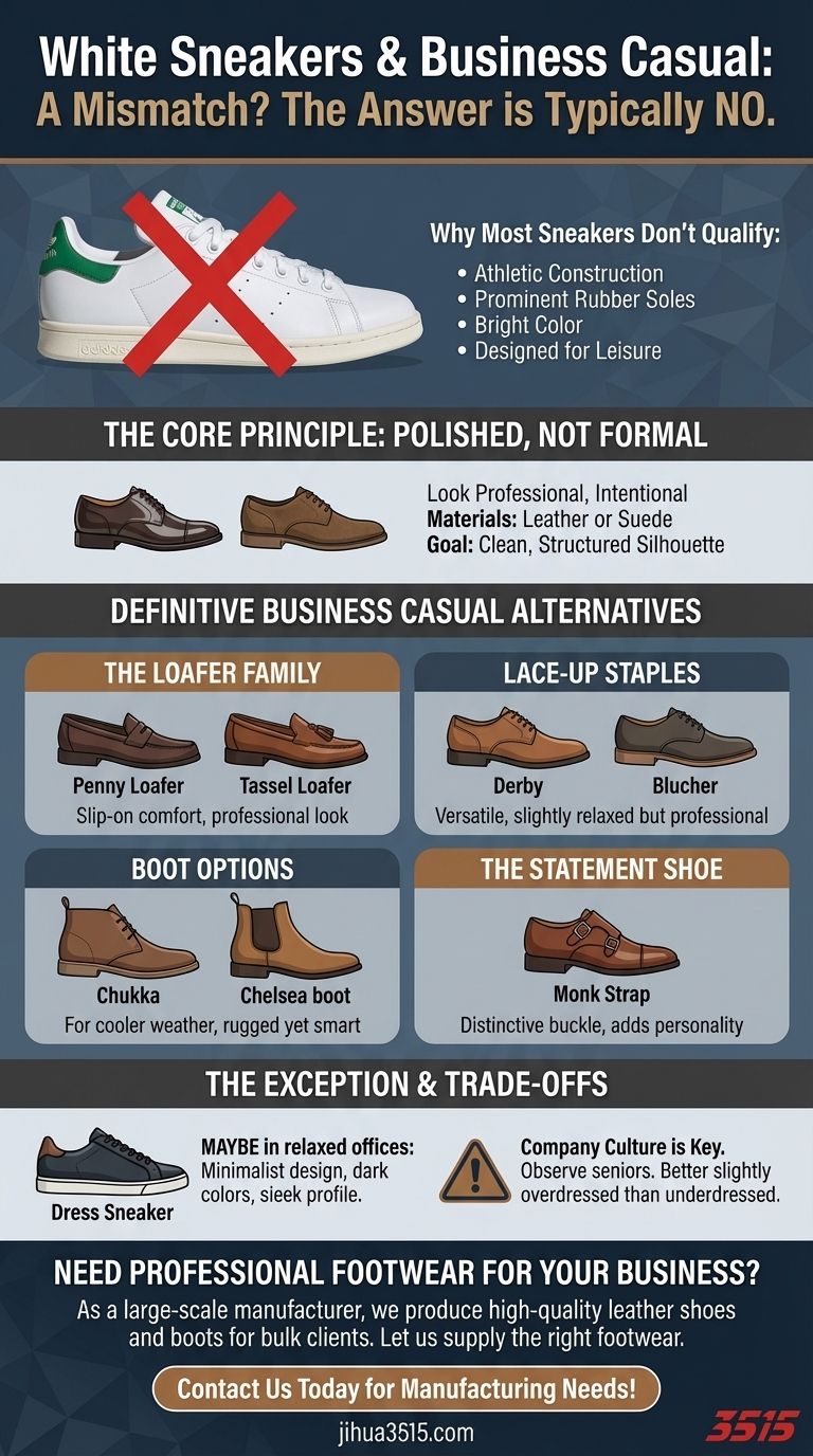 Les baskets blanches ou les Stan Smith conviennent-elles au style décontracté d'affaires ? Un guide des chaussures professionnelles Guide Visuel