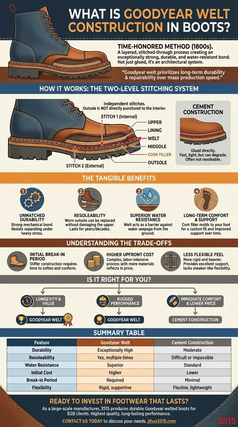 O que é a construção Goodyear welt em botas? O segredo para calçado durável e que pode ser ressolado Guia Visual