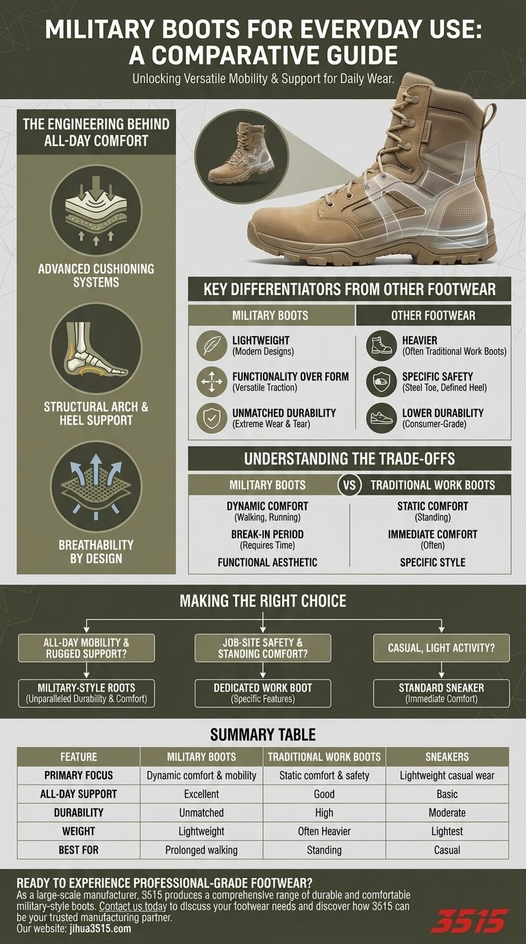 Como as botas militares se comparam a outros tipos de calçados em termos de uso diário? Suporte e Durabilidade Incomparáveis Guia Visual