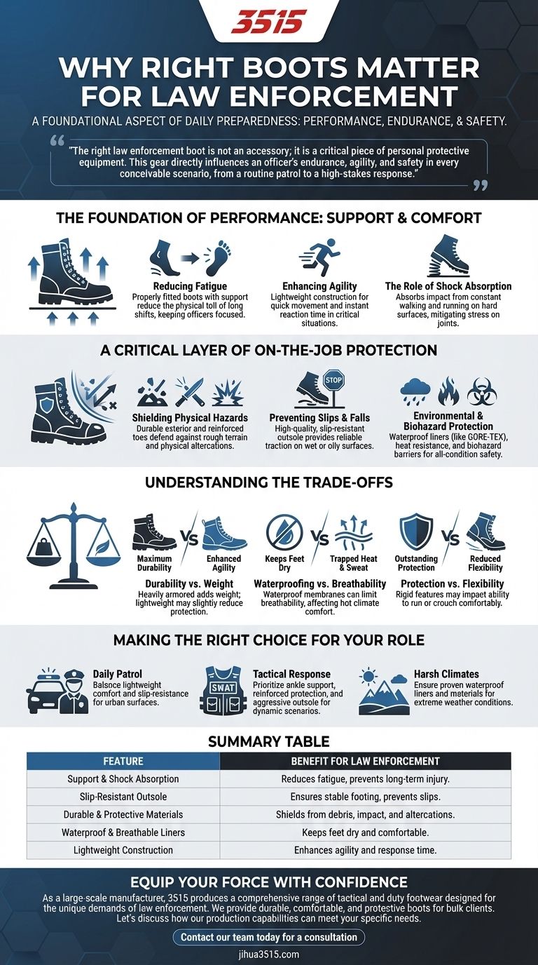 Pourquoi est-il important pour les agents des forces de l'ordre de choisir les bonnes bottes ? Assurer la sécurité et la performance Guide Visuel