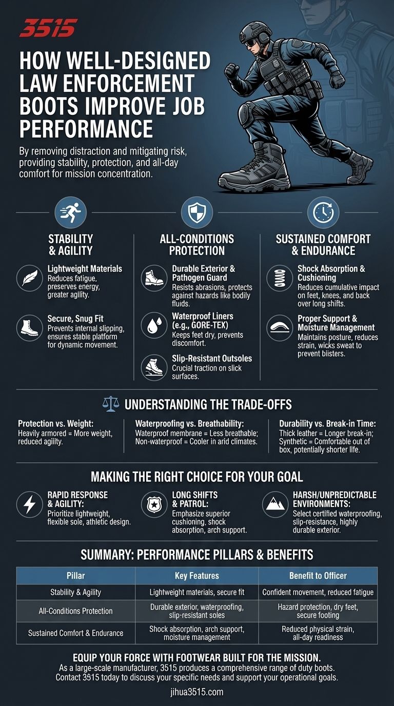 كيف تحسن الأحذية المصممة جيدًا لإنفاذ القانون أداء الوظيفة؟ تعزيز سلامة الضباط وخفة حركتهم دليل مرئي