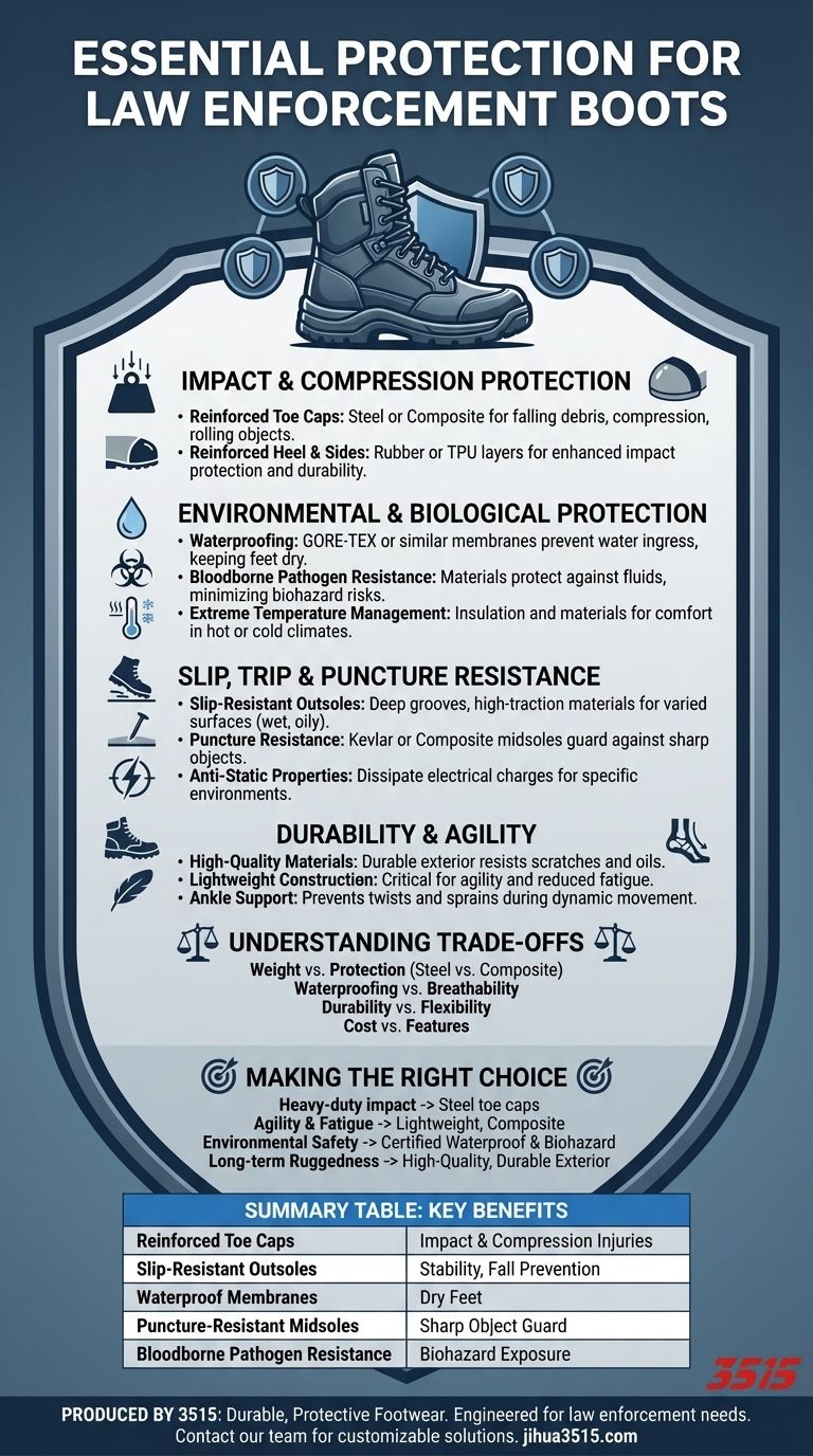 Que tipos de proteção as botas de aplicação da lei devem oferecer? Recursos Essenciais de Segurança para Oficiais Guia Visual