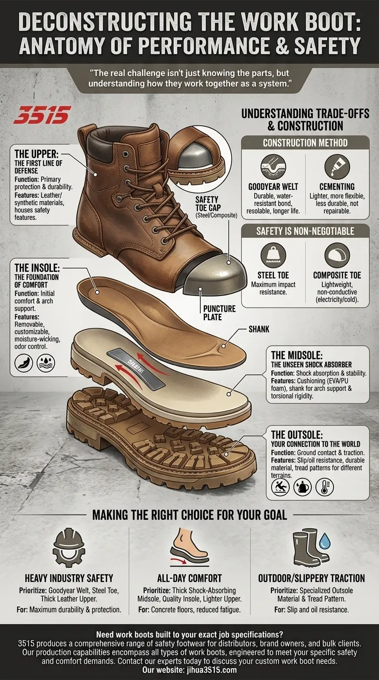 ¿Cuáles son las partes clave de una bota de trabajo? Una guía de seguridad, comodidad y durabilidad Guía Visual
