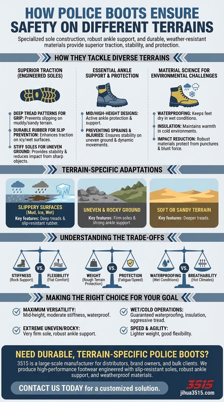 كيف تضمن أحذية الشرطة السلامة على تضاريس مختلفة؟ احصل على قوة جر فائقة وحماية دليل مرئي