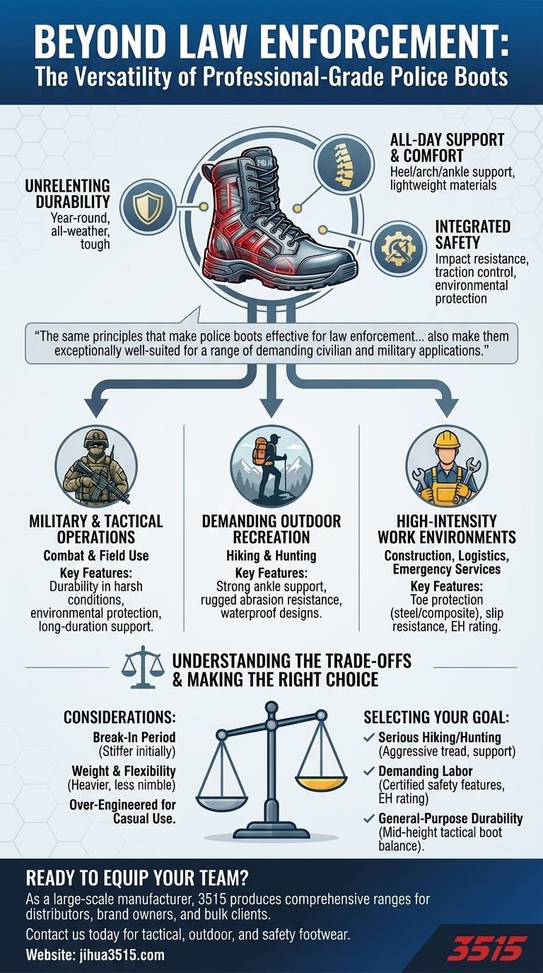 法執行機関以外で、警察官のブーツにはどのような追加用途がありますか？過酷なタスクに対応する多用途性を発見してください。 ビジュアルガイド