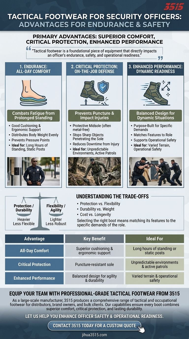 보안 요원을 위한 전술 신발의 장점은 무엇인가요? 근무 중 안전 및 지구력 향상 시각적 가이드