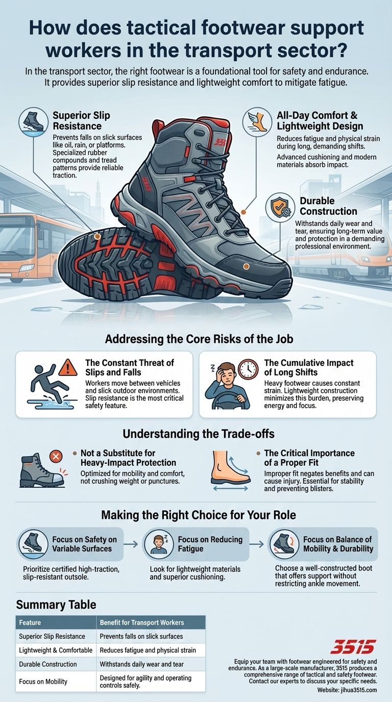 كيف تدعم الأحذية التكتيكية العمال في قطاع النقل؟ تعزيز السلامة وتقليل الإرهاق دليل مرئي