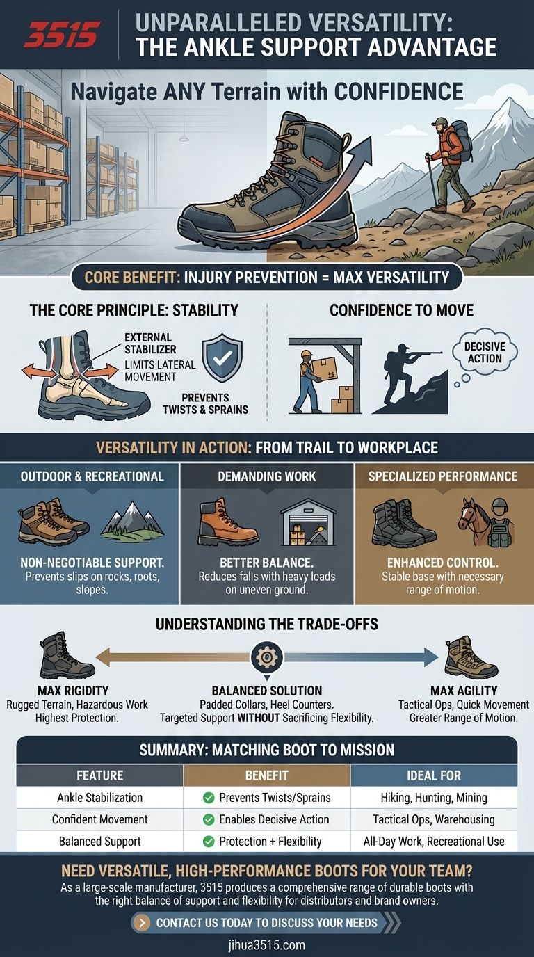 足首のサポートを備えたブーツは、汎用性の点でどのような利点がありますか？あらゆる地形を自信を持って歩きましょう ビジュアルガイド