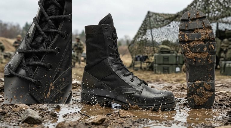 Quelles sont les propriétés clés influencées par les matériaux et les méthodes de production des bottes militaires ?