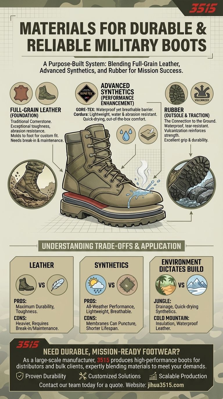 What is the primary material used for making durable and reliable military boots? A Guide to Modern Boot Construction Visual Guide