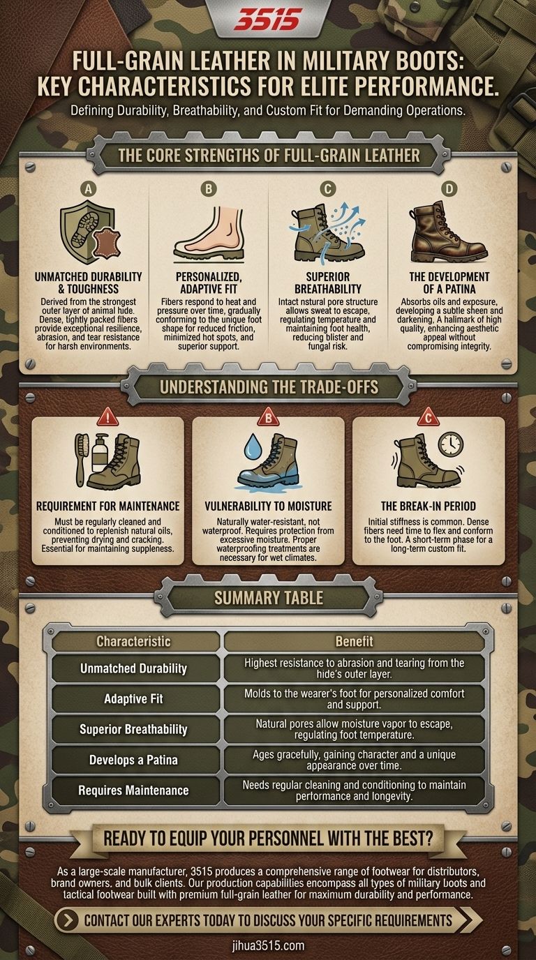 Quali sono le caratteristiche della pelle pieno fiore utilizzata negli scarponi militari? Durata e vestibilità impareggiabili Guida Visiva