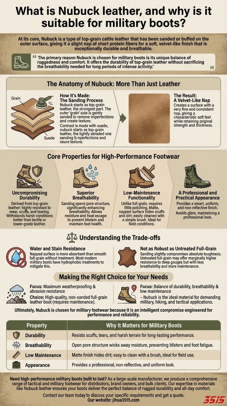 Cos'è la pelle nabuk e perché è adatta per gli scarponi militari? Durata e traspirabilità impareggiabili Guida Visiva