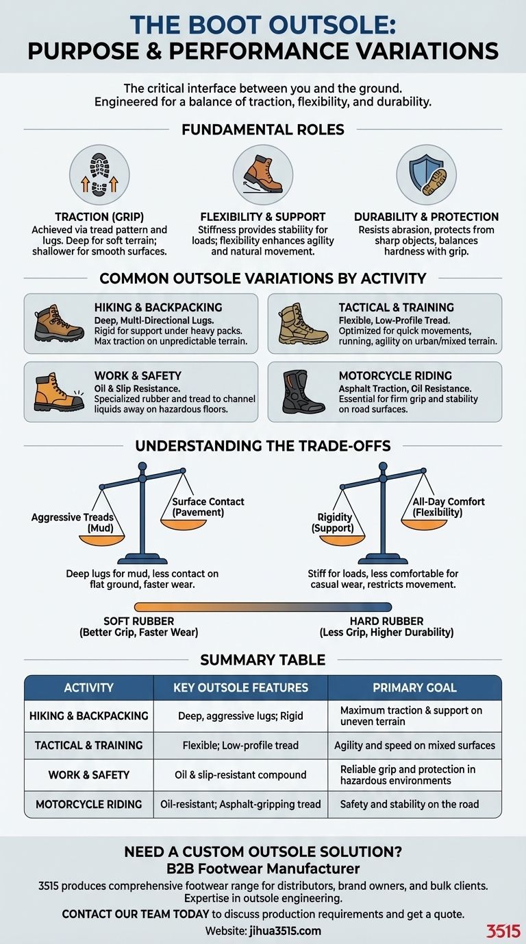 부츠 아웃솔의 용도는 무엇이며 어떤 종류가 있습니까? 활동에 맞는 밑창 선택하기 시각적 가이드