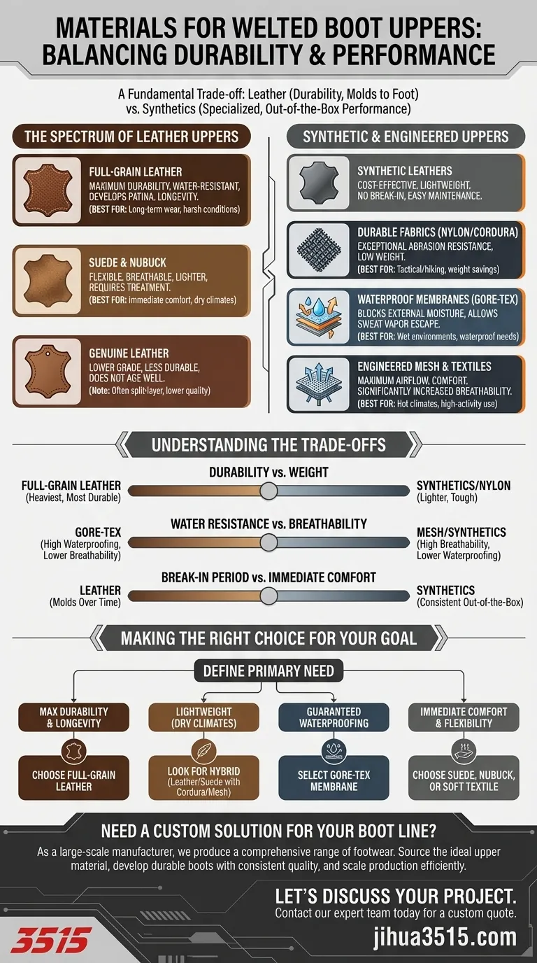 Quels matériaux sont utilisés pour les tiges de bottes cousues Goodyear ? Choisissez le bon matériau pour la durabilité et la performance Guide Visuel