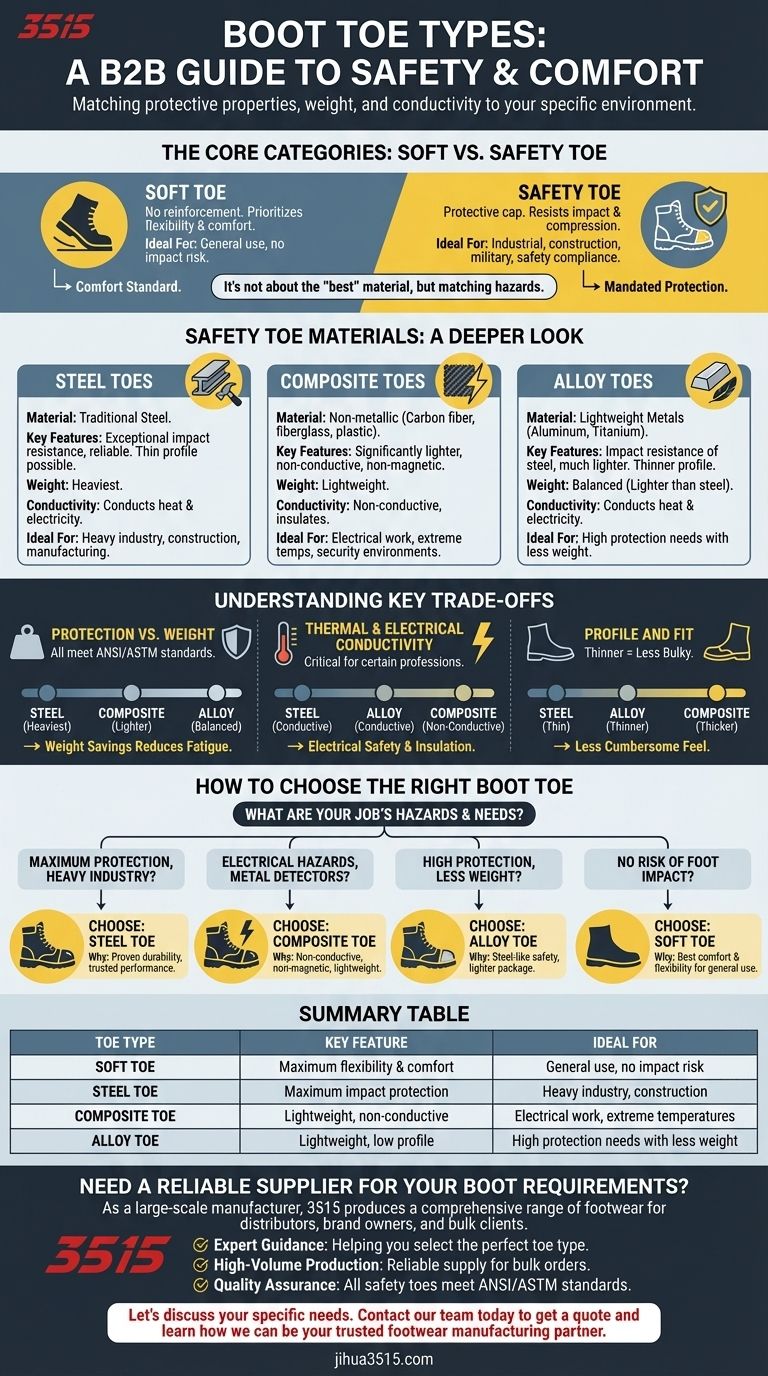 사용 가능한 부츠 토의 종류는 무엇인가요? 귀하의 작업에 맞는 토를 선택하세요. 시각적 가이드