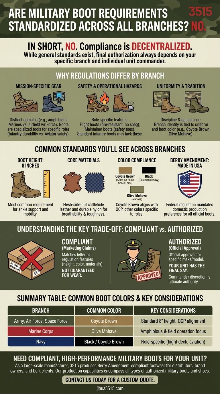 ¿Los requisitos de las botas militares están estandarizados en todas las ramas? Diferencias clave y guía de cumplimiento Guía Visual