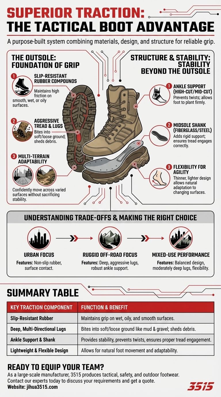 Cosa rende superiore la trazione degli stivali tattici? Sblocca la scienza dell'aderenza imbattibile Guida Visiva