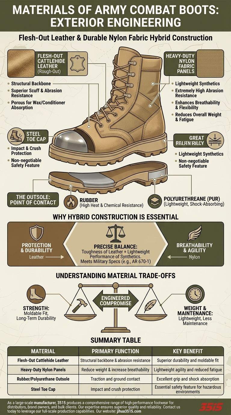 Quale materiale viene utilizzato per l'esterno degli stivali da combattimento dell'esercito e perché? Il design ibrido per le massime prestazioni Guida Visiva