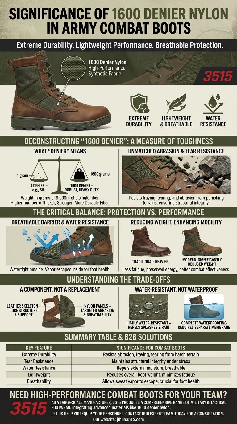 군용 전투화에서 1600 데니어 나일론의 중요성은 무엇인가요? 타의 추종을 불허하는 내구성과 병사의 편안함 시각적 가이드