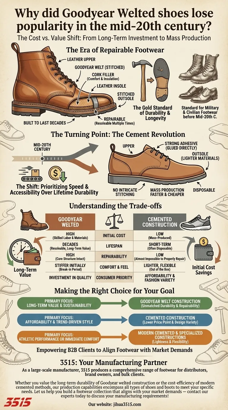 Pourquoi les chaussures Goodyear Welted ont-elles perdu de leur popularité au milieu du 20e siècle ? L'essor des chaussures abordables Guide Visuel