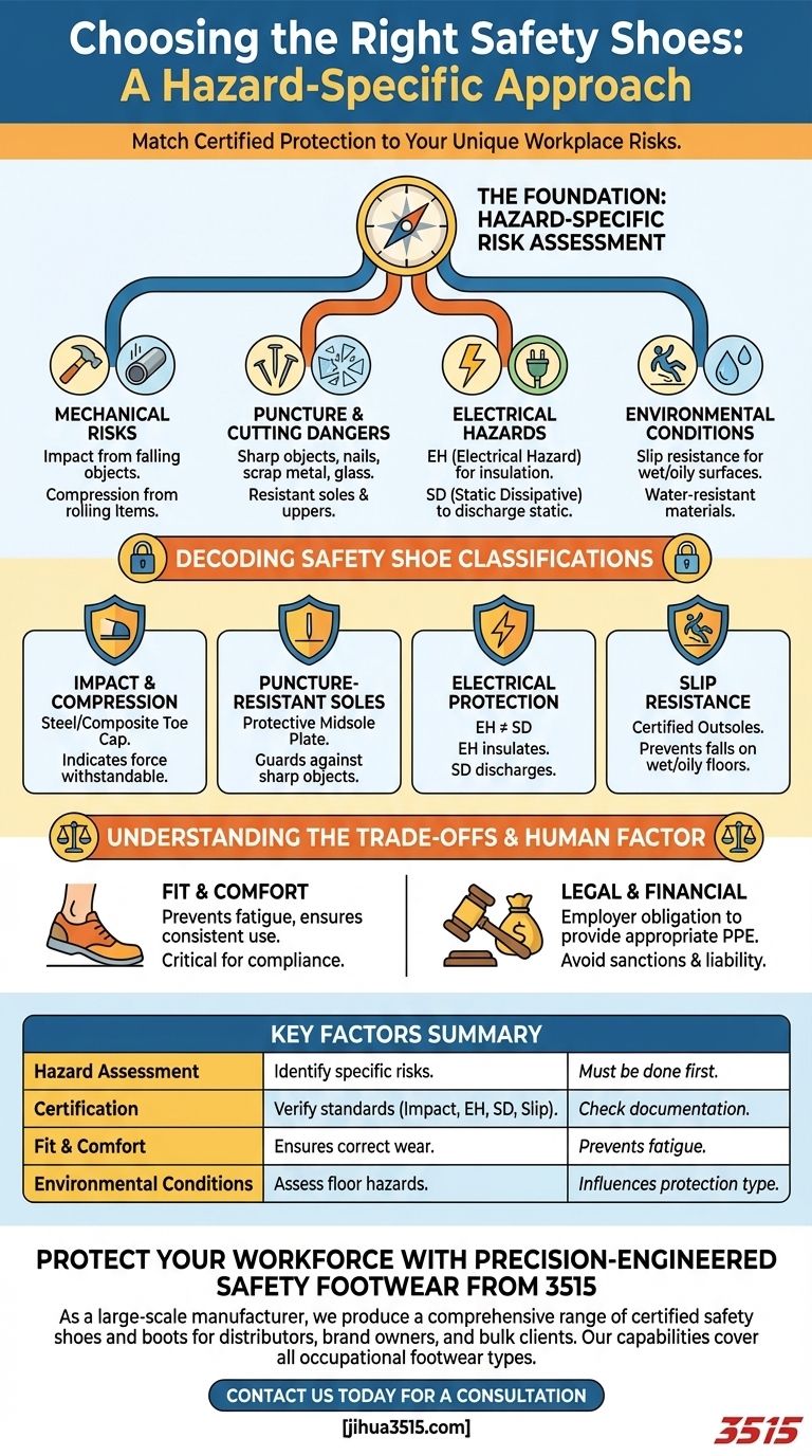 在为特定工作环境选择安全鞋时应考虑哪些因素？将危险与认证保护相匹配 图解指南