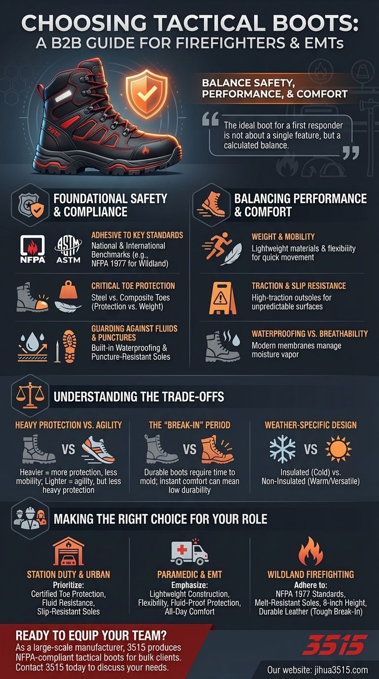 Que doivent prendre en compte les pompiers et les ambulanciers lors du choix de bottes tactiques ? Équilibre entre sécurité, confort et performance Guide Visuel