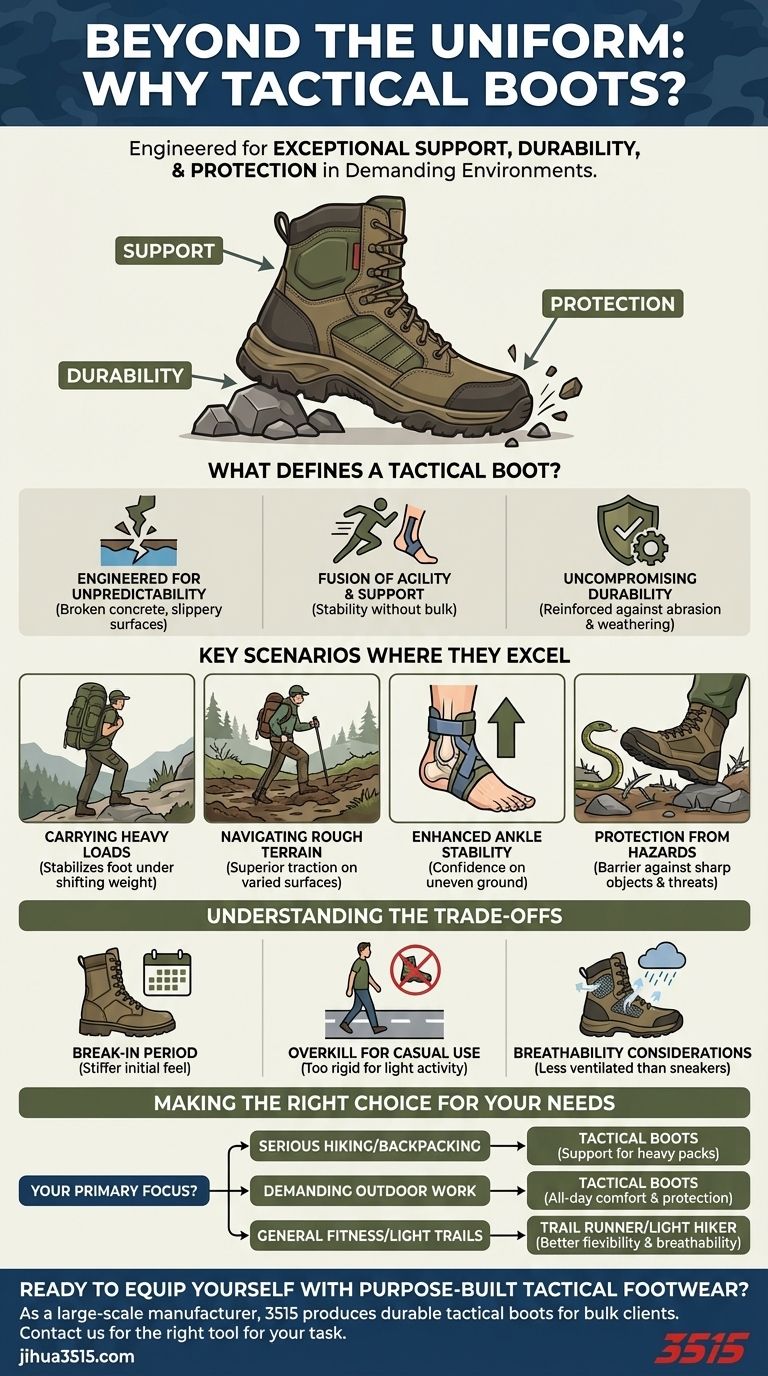 Perché qualcuno potrebbe aver bisogno di scarponi tattici anche se il proprio posto di lavoro non li richiede? Per un supporto e una protezione superiori Guida Visiva