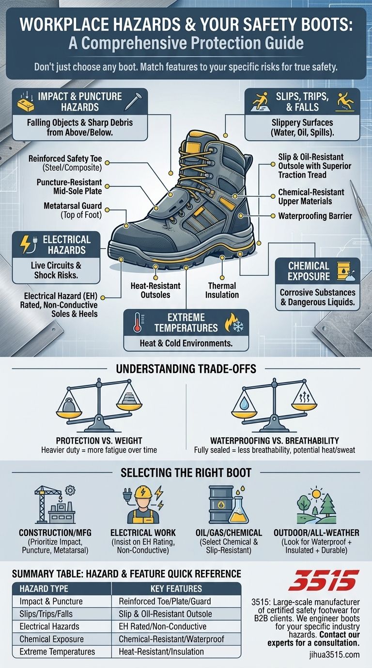 Quels sont les dangers courants présents dans les environnements de travail contre lesquels les bottes de sécurité protègent ? Trouvez votre correspondance parfaite Guide Visuel