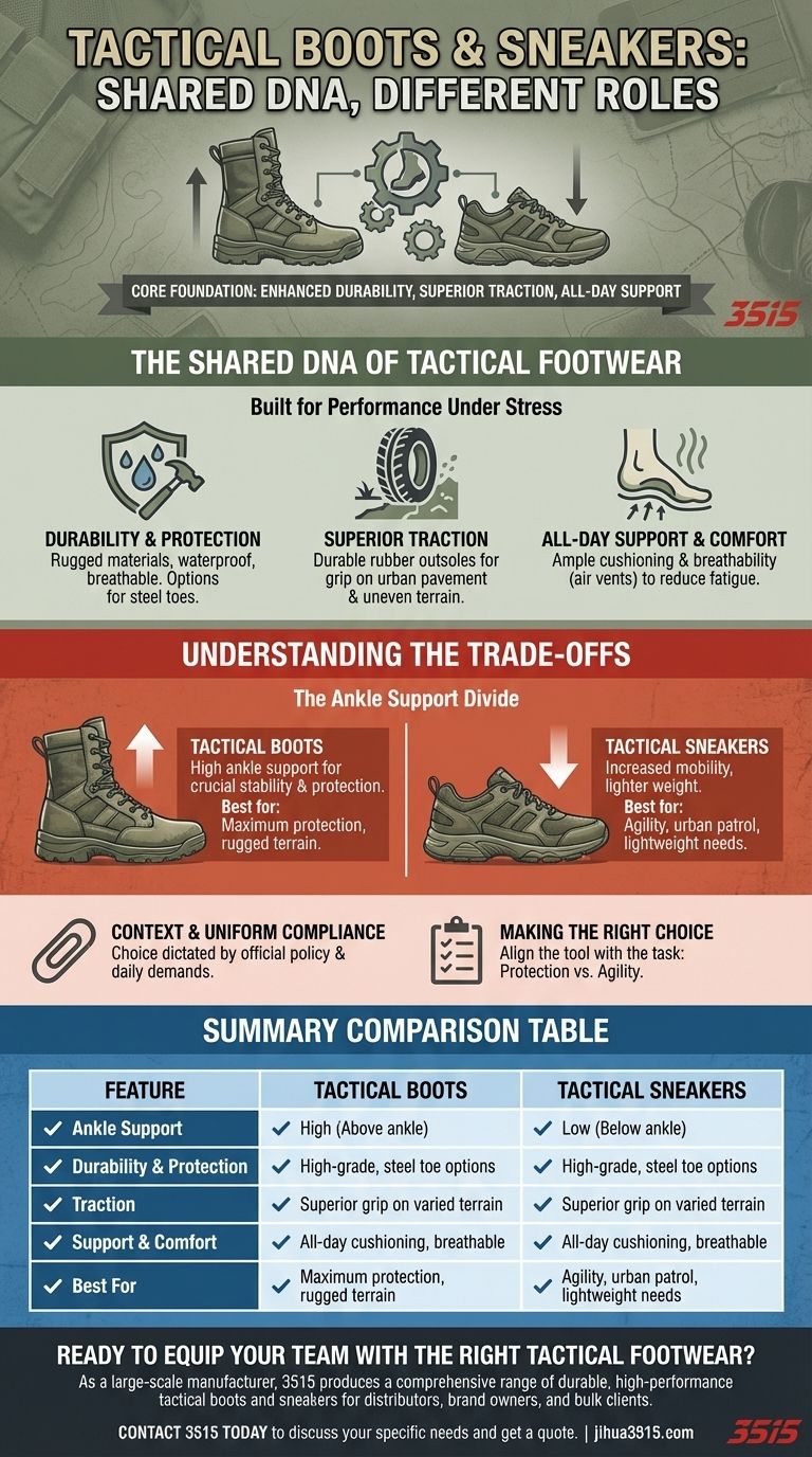 Quais características funcionais as botas táticas e os tênis táticos têm em comum? Descubra o DNA Essencial de Desempenho Guia Visual