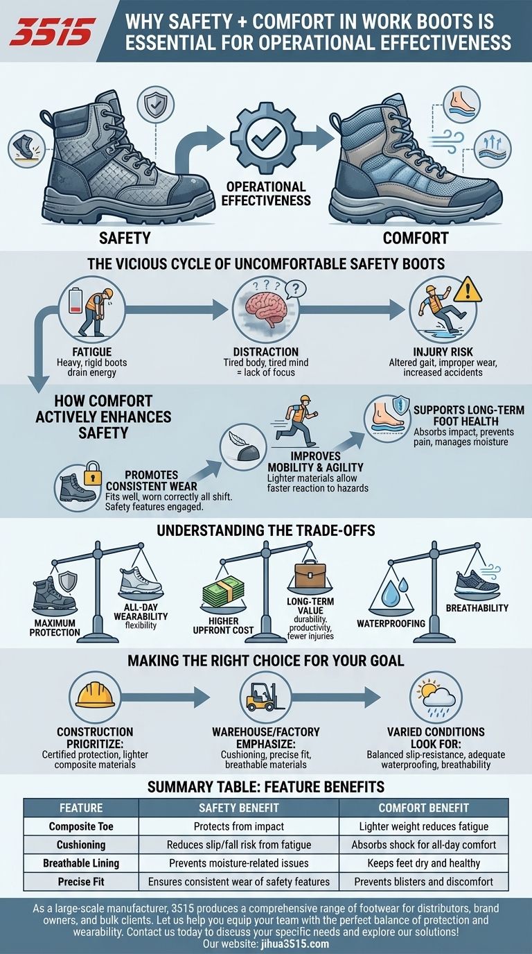 Pourquoi est-il important que les bottes de travail combinent sécurité et confort ? Améliorer la santé et la productivité des travailleurs Guide Visuel
