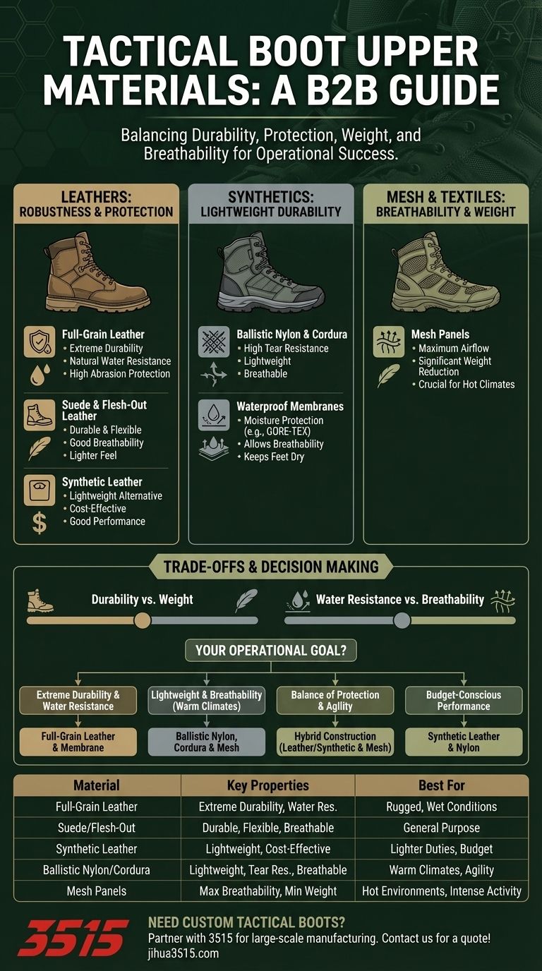 What materials are commonly used in the upper construction of tactical boots? Choose the Right Material for Your Mission Visual Guide