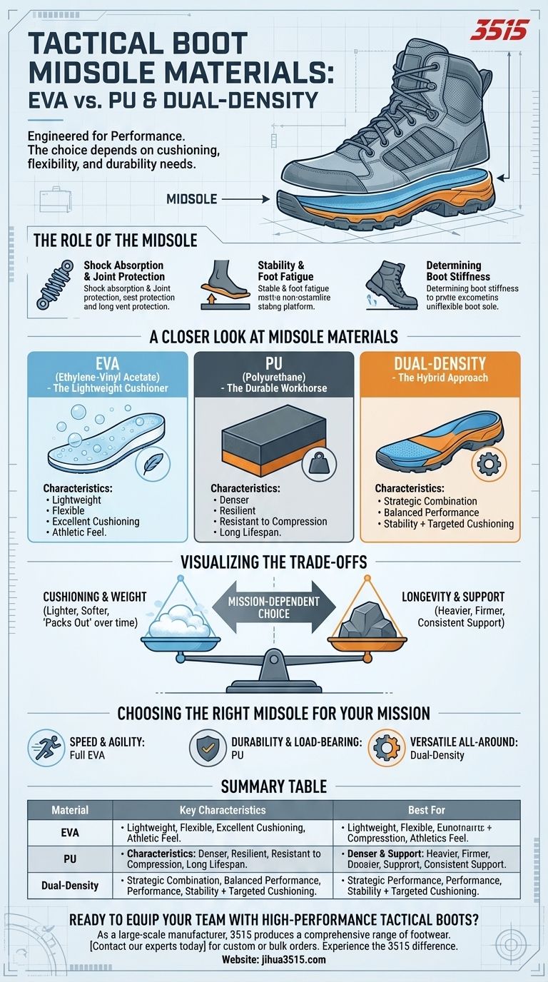 Welche Materialien werden in der Zwischensohle von taktischen Stiefeln verwendet? EVA vs. PU für optimale Leistung Visuelle Anleitung
