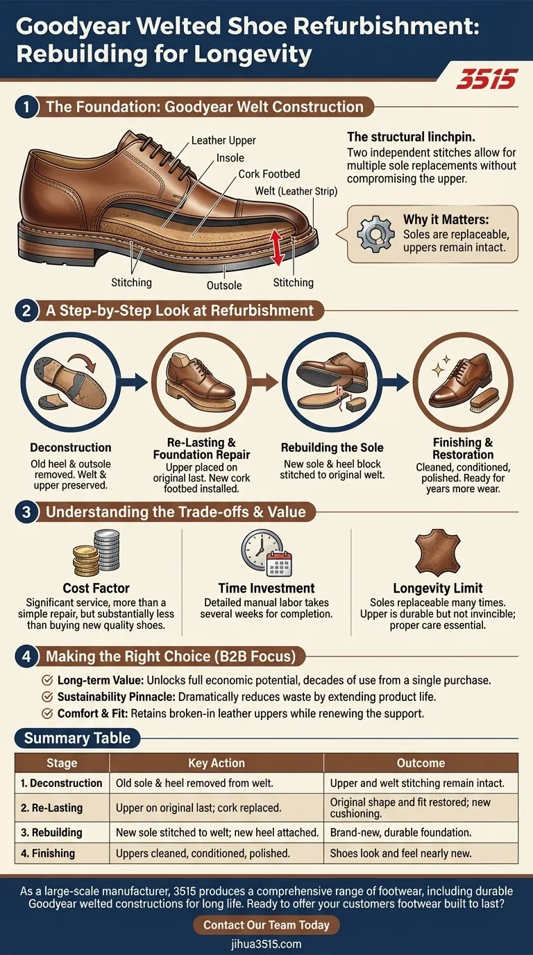 Как работает услуга восстановления обуви Goodyear Welted? Полное руководство по реконструкции обуви Визуальное руководство