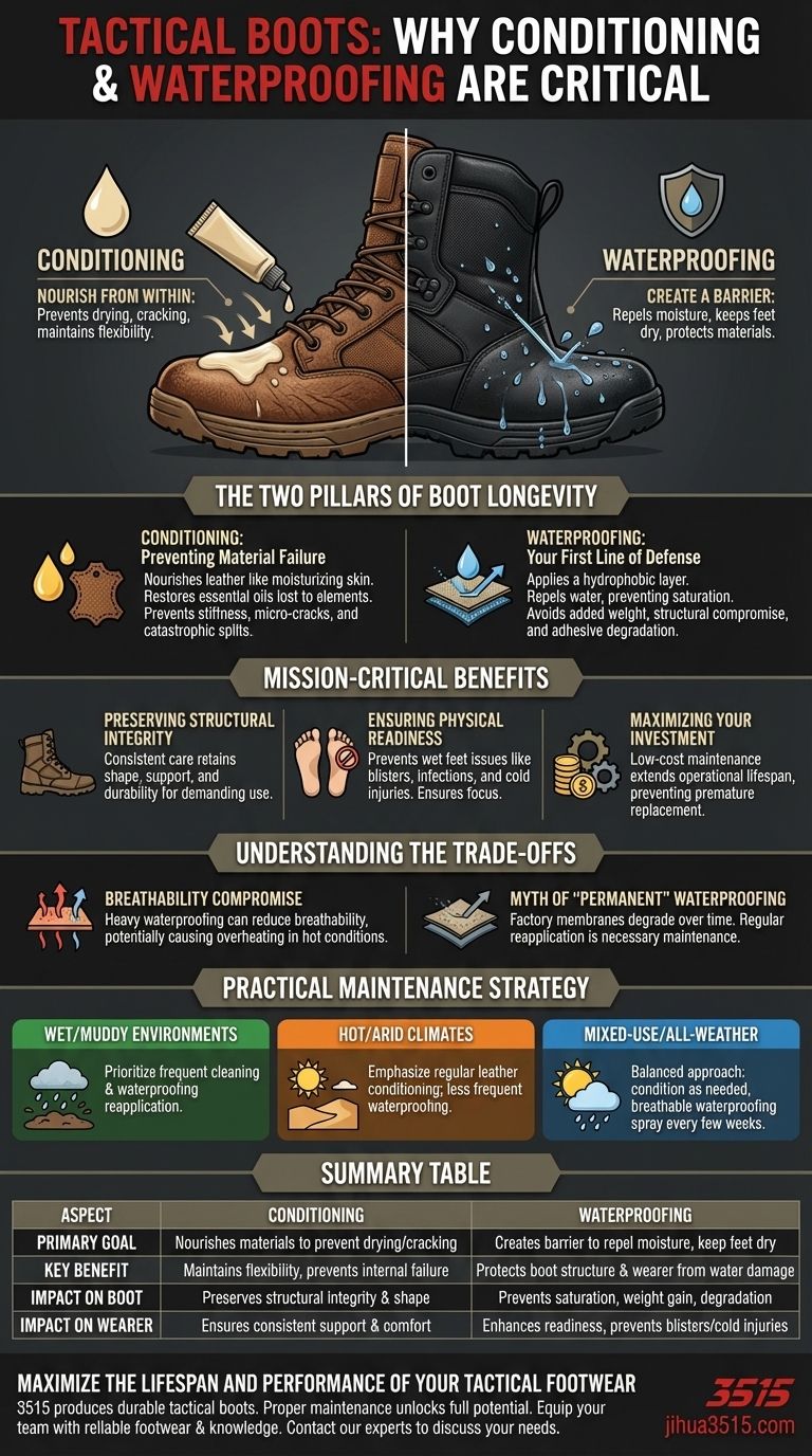 Perché il condizionamento e l'impermeabilizzazione sono importanti per gli stivali tattici? Estendi la durata e le prestazioni degli stivali Guida Visiva