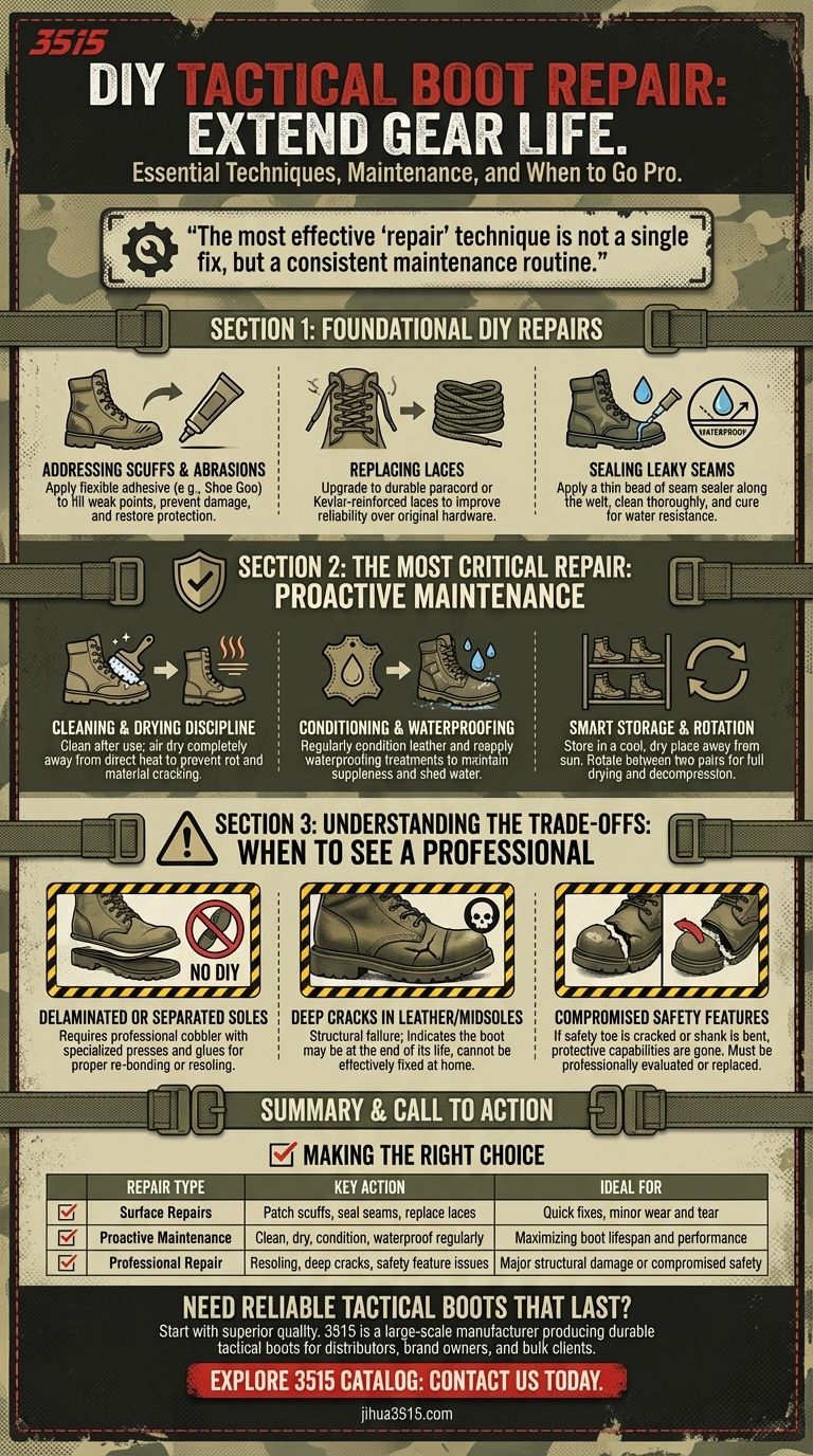 タクティカルブーツのDIY修理方法とは？ 日頃のケアでブーツの寿命を延ばす ビジュアルガイド