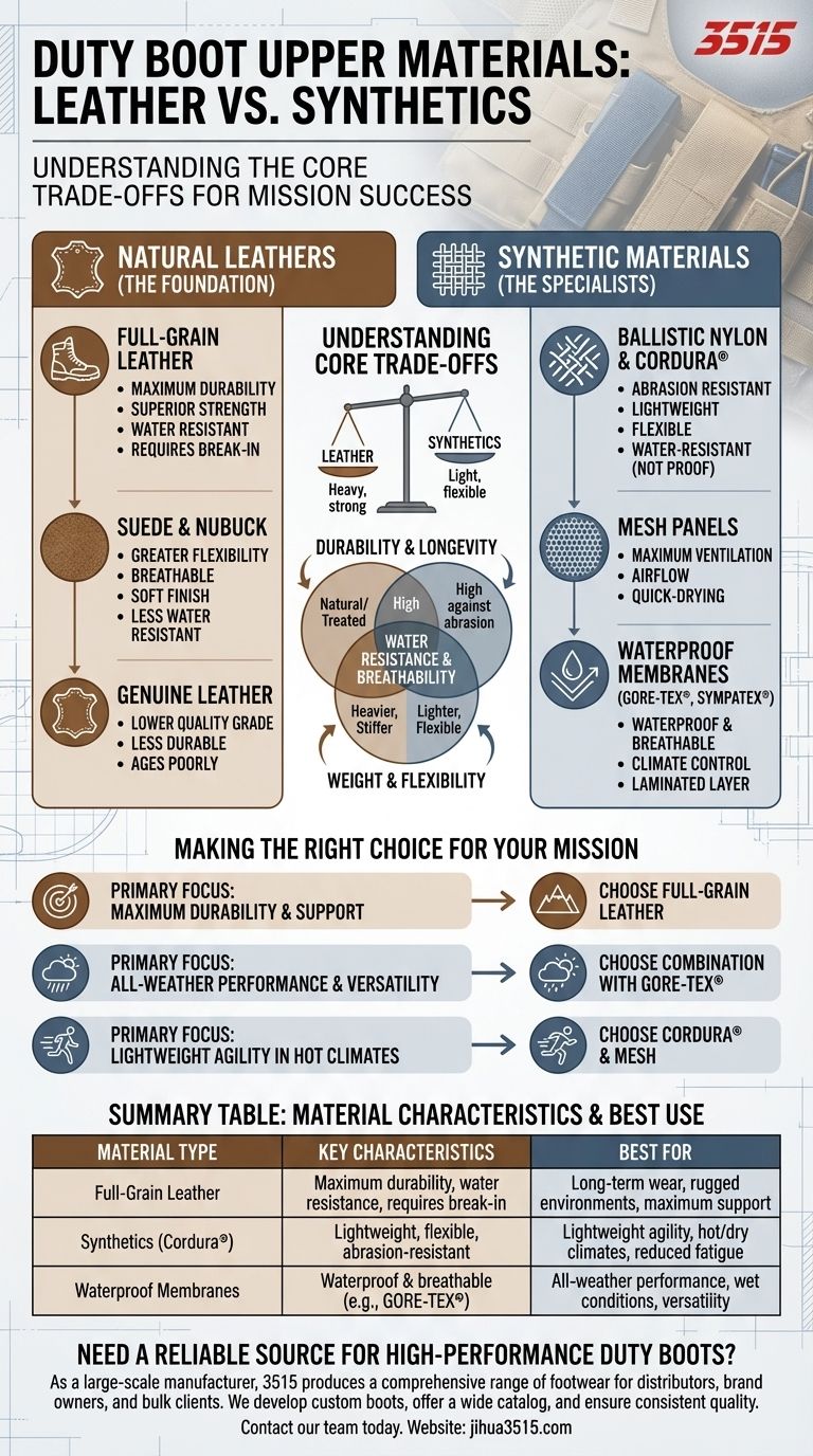 Quels matériaux sont couramment utilisés dans la construction supérieure des bottes de service ? Choisissez le bon matériau pour votre mission Guide Visuel