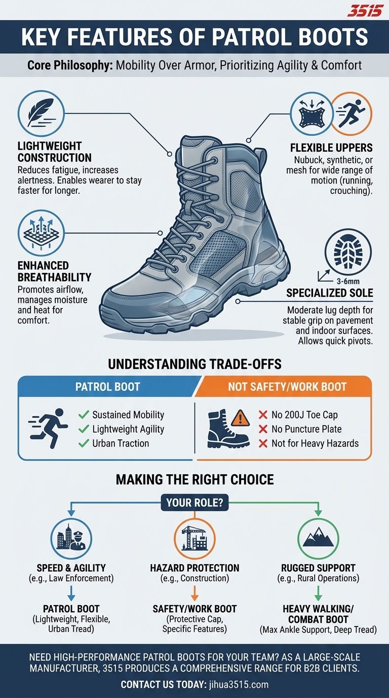 Quelles sont les caractéristiques clés des bottes de patrouille ? Légères et flexibles pour une mobilité maximale Guide Visuel