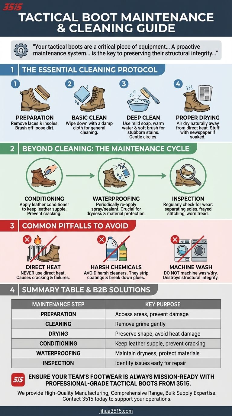 How should tactical boots be maintained and cleaned? Extend Boot Lifespan with a Proactive Care System Visual Guide