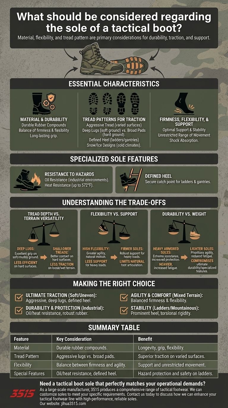 What should be considered regarding the sole of a tactical boot? Essential Factors for Durability & Traction Visual Guide