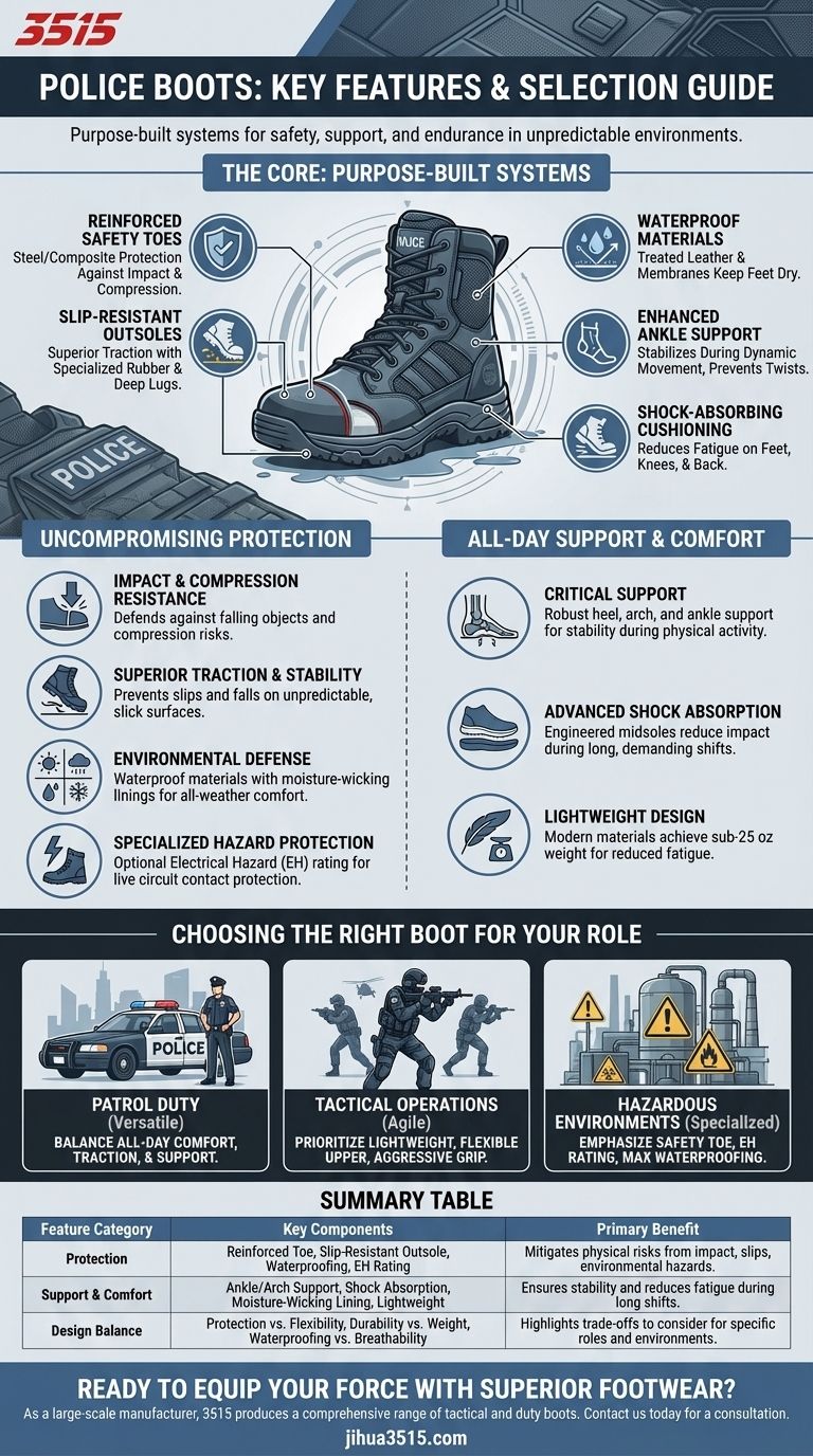 Quali sono le caratteristiche principali degli stivali da polizia? Sicurezza essenziale e comfort per un servizio impegnativo Guida Visiva
