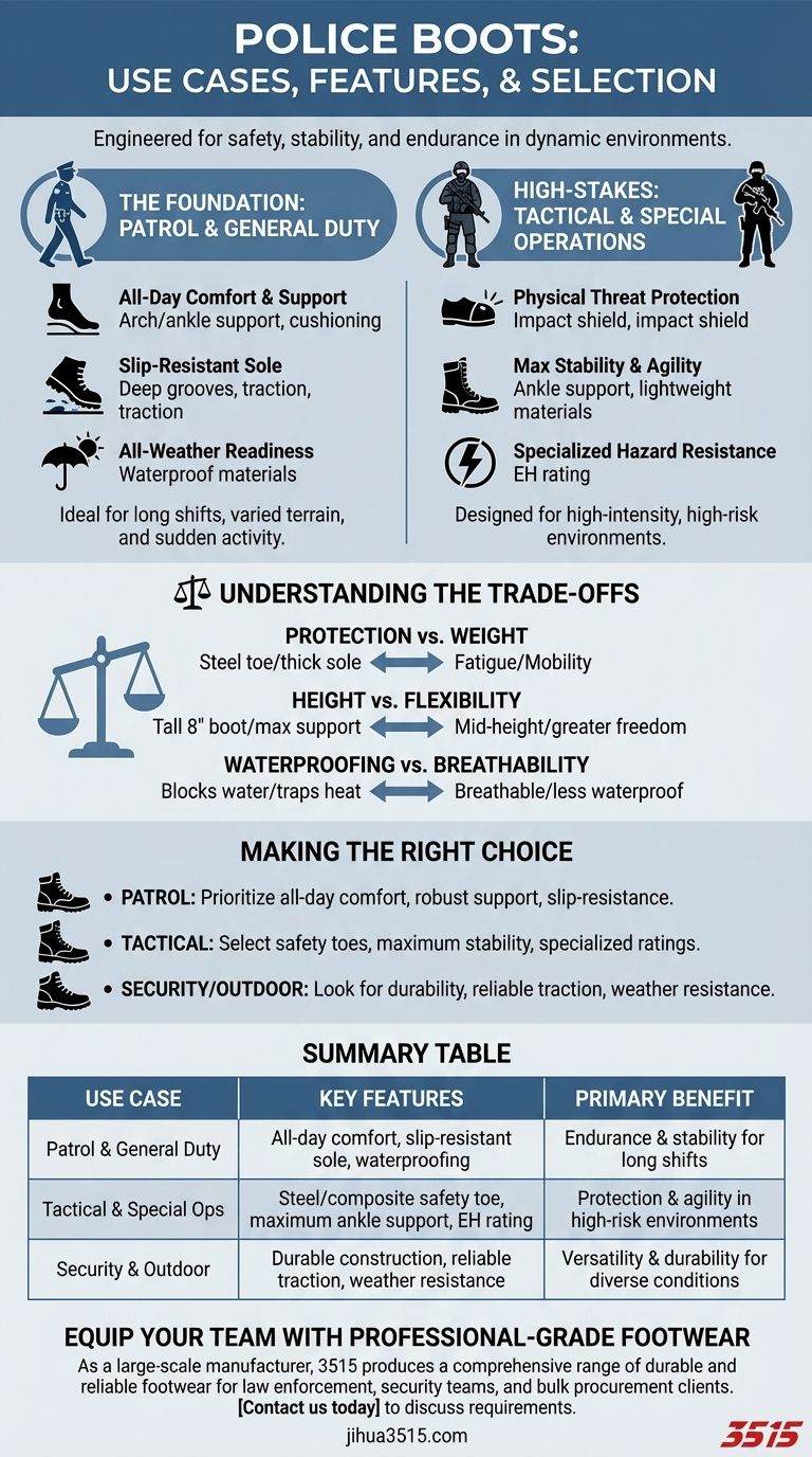 ما هي حالات الاستخدام المحددة لأحذية الشرطة؟ معدات أساسية لفرق إنفاذ القانون والفرق التكتيكية دليل مرئي