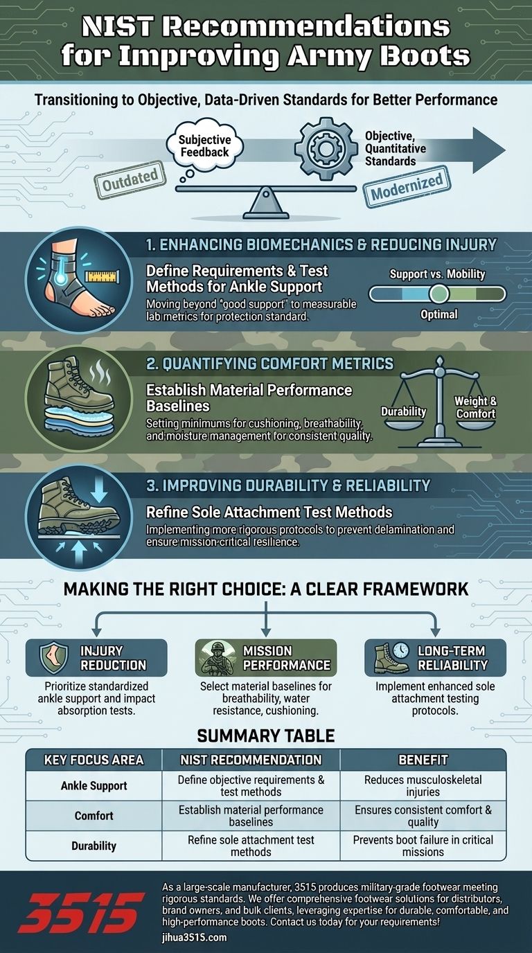 ما هي التوصيات التي قدمتها NIST لتحسين أحذية الجيش؟ تعزيز الأداء بمعايير قائمة على البيانات دليل مرئي