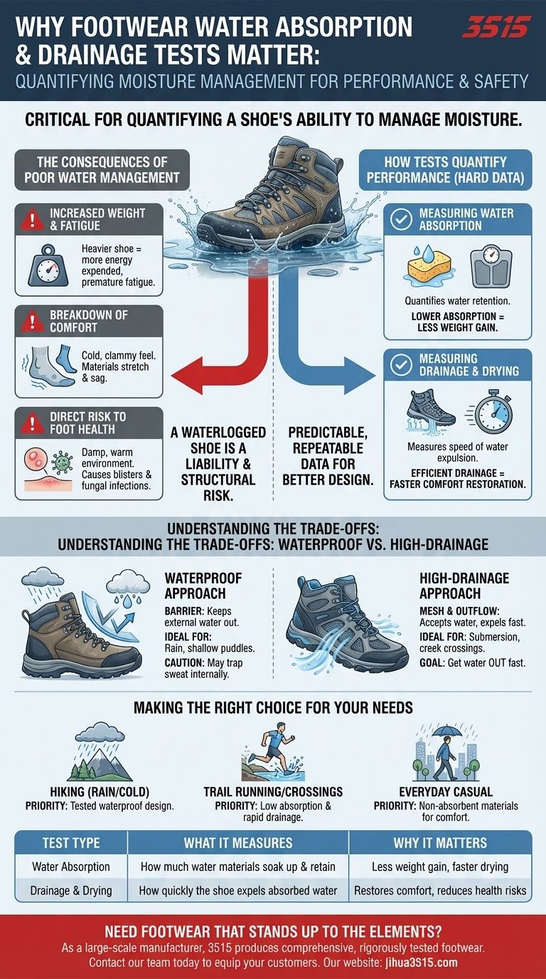 لماذا تعتبر اختبارات امتصاص الماء والتصريف مهمة للأحذية؟ ضمان الراحة والسلامة دليل مرئي