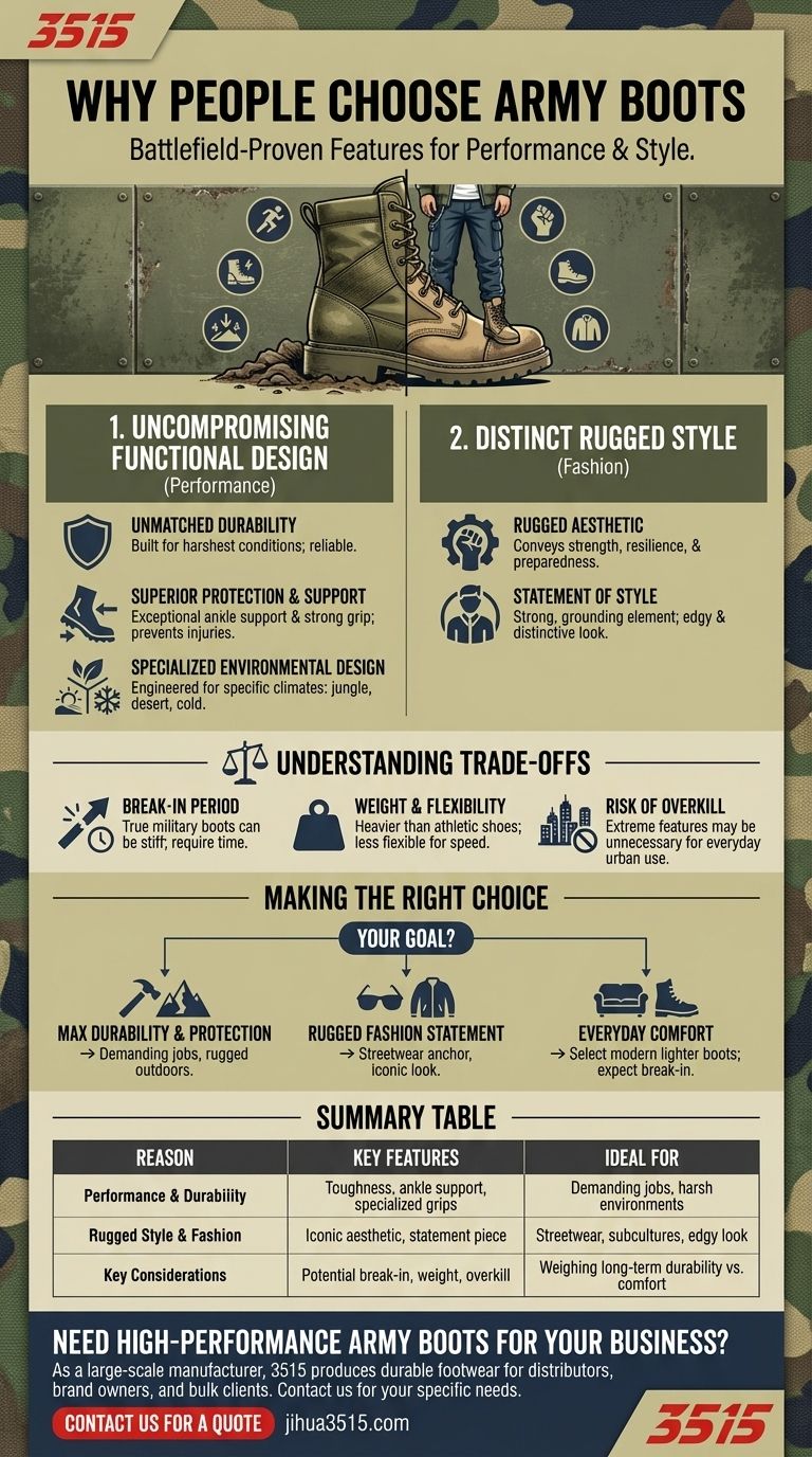 Was sind die Hauptgründe, warum Menschen sich für Armeestiefel entscheiden? Unübertroffene Haltbarkeit & robuster Stil Visuelle Anleitung