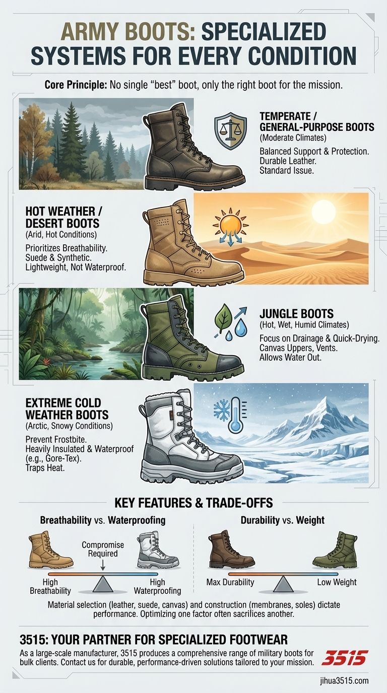 Quels types de bottes militaires sont disponibles pour différentes conditions ? Trouvez la botte adaptée à votre mission Guide Visuel