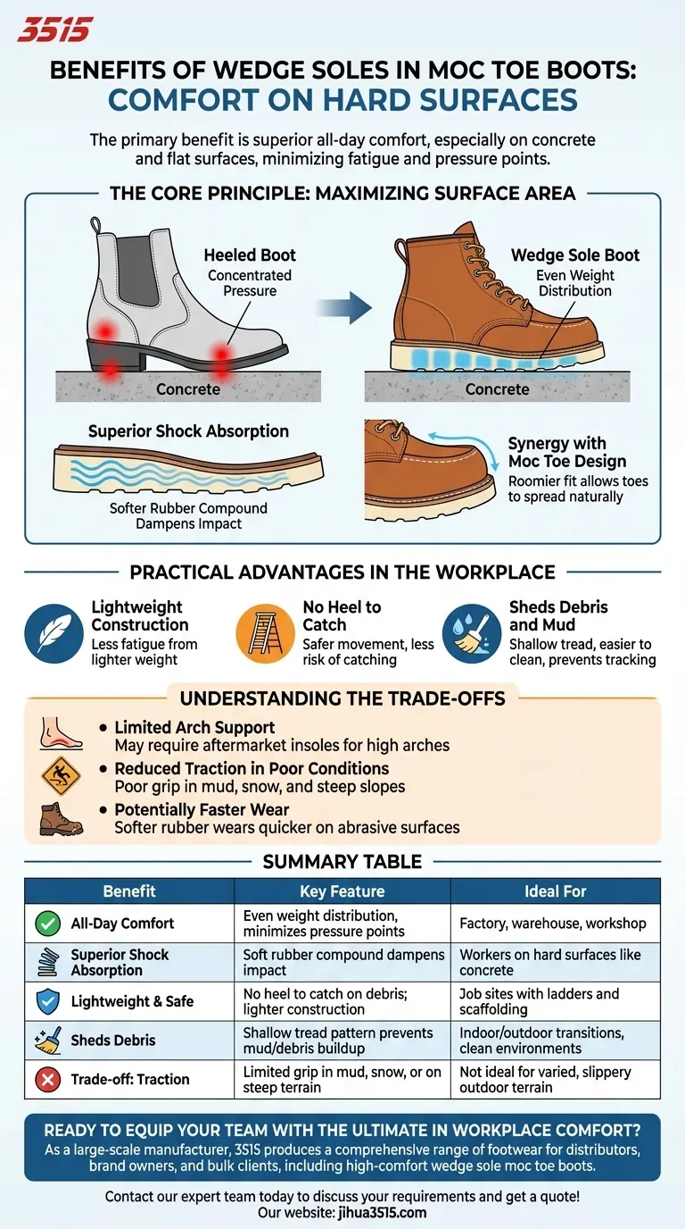Quels sont les avantages des semelles compensées dans les bottes à bout mocassin ? Confort supérieur sur les surfaces dures Guide Visuel